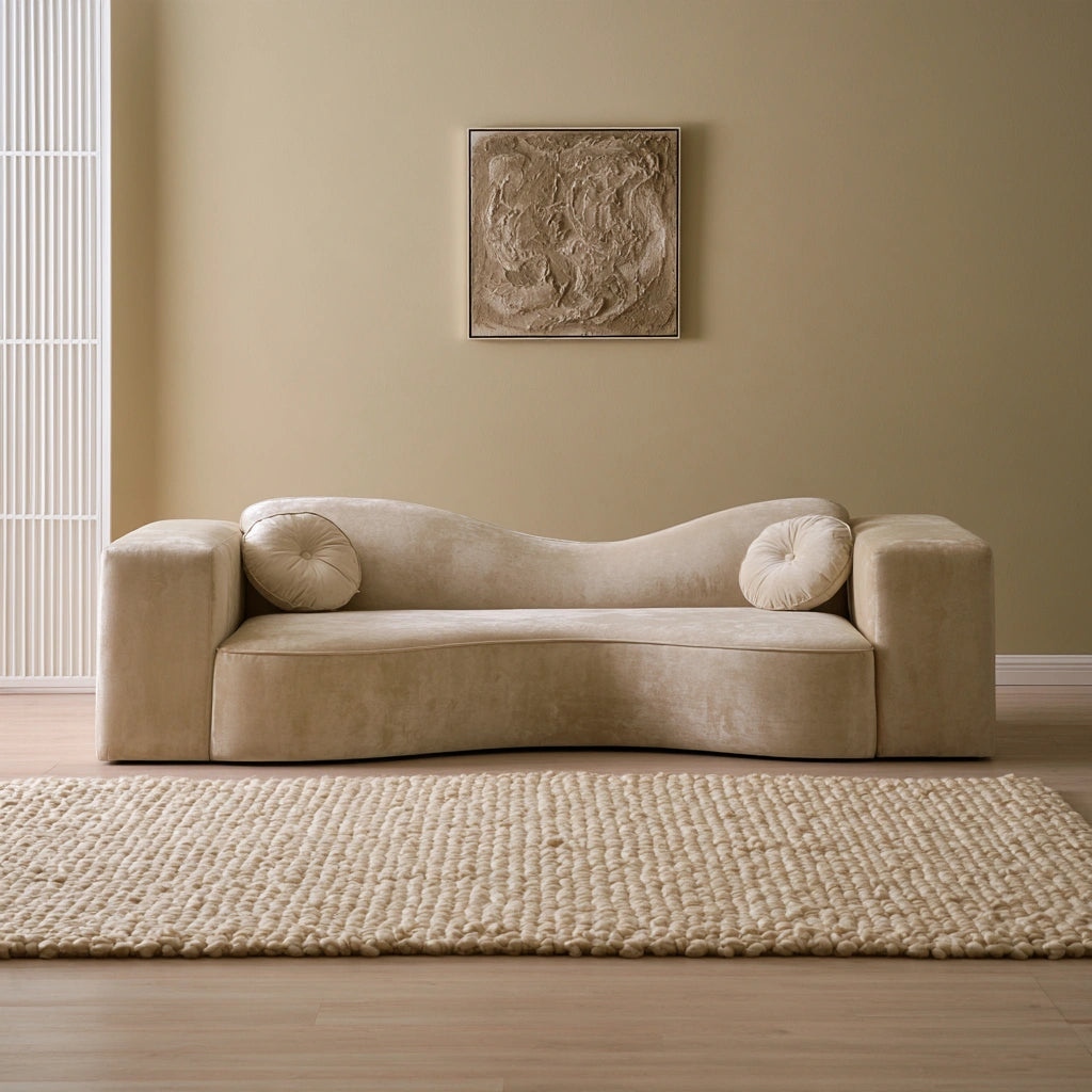 Nowoczesna sofa, z aksamitu, kolor: beżowy