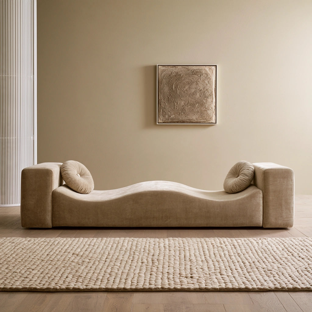 Nowoczesna sofa, z aksamitu, kolor: beżowy